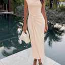 ZESICA Women's 2026 Summer Cap Sleeve Casual Bodycon Dress Elegant Wedding Guest Cocktail Party Formal Long Midi Dresses (Pink) M