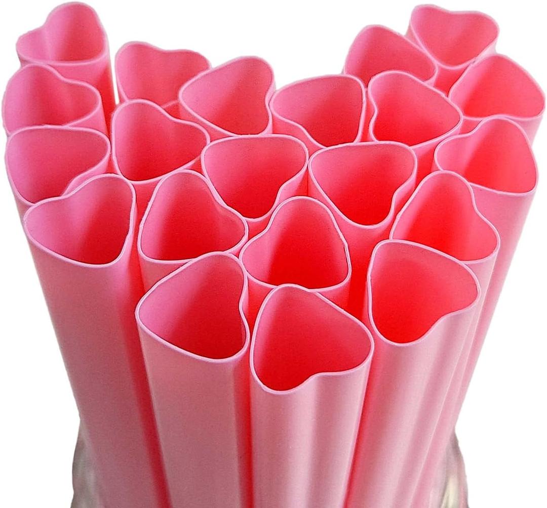 "The best MOON Jumbo Heart shaped Pink Straws, Disposable Plastic Drinking Cute Individually Wrapped Perfect for Smoothies, Boba, Milkshakes, Birthday, Bridal shower, Galentines day Decorations 50pcs