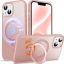 360 O-Ring MagStander for iPhone 13 Case, iPhone 14 Case with Magnetic Stand Ring Holder [Compatible with MagSafe][15FT Military Shockproof] Kickstand iPhone 13/14 Phone Cover Matte Pink
