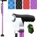 BeneCane Walking Cane for Women Folding Cane for Men with Two Led Lights Quad Cane with Stable Base Lightweight and Adjustable Walking Stick (Carved Purple)