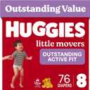 Huggies Little Movers Diapers Size 8, 76 Count (2 Packs of 38)
Double Grip Strips, Blowout Protection, Secure Flexible Fit, Up to 12-Hour Protection, Dry Touch Liner, Wetness Indicator