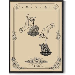 SERIMINO Witchy Framed Wall Art, Libra Tarot Canvas Prints Paintings, Horoscope Dark Academia Home Decor Aesthetic, 12X16inch Gothic Wall Decor for Room (16L" x 12W")