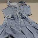 MakeMeChic Girl's Y2K Two Piece Cute Outfits Denim Jeans Sleeveless Button Down Vest and Pleated Mini Skirt Set 8-12 Years
