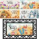 Tinideya 4 Pcs Doormat Inserts, 22 x 10 Inch Interchangeable Seasonal Welcome Doormat for Front Door, Summer Fall Non Slip Diatom Mud Door Mat for Holiday Entrance Decor, No Frame(Seasons)