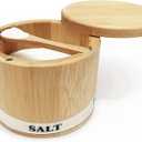 ThougrLyh Salt Box Bamboo Salt Container with Swivel Lid with Magnetic to Easily Open and Seal Salt Cellar With Spoon for Storing Salt Pepper Sugar Herbs Small Spice Box