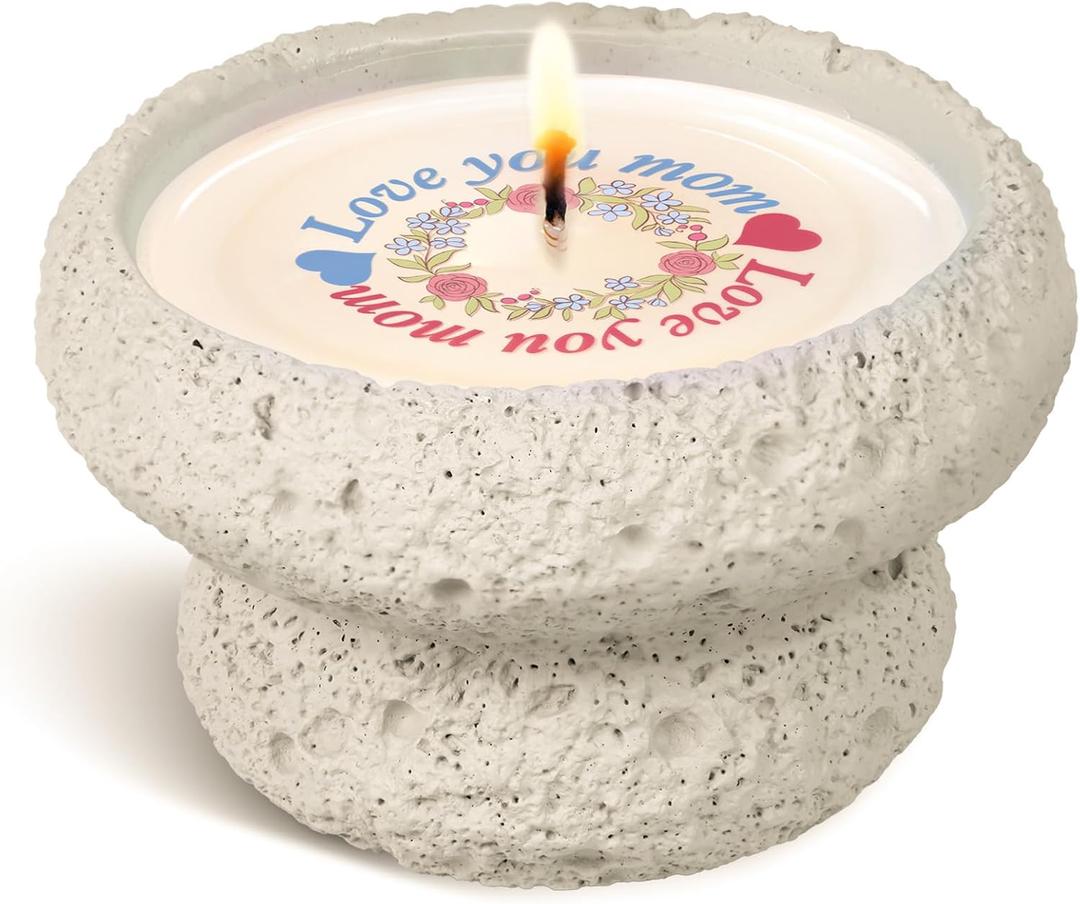 Gifts for Mom from Daughter, Funny Birthday Gifts, Christmas Day Gift, Lavender Candles, Candle Scented, Love You Mom Pattern, Non Toxic Soy Candles for Home, Beige