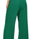 FUNYYZO Wide Leg Pants Women's High Elastic Waisted in The Back Business Work Trousers Long Straight Suit Pants (Green, L)