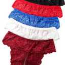 Justgoo Womens Sexy Thongs Lace Panties Underwear Low Rise Plus Size Underpants Pack of 5 (Large)