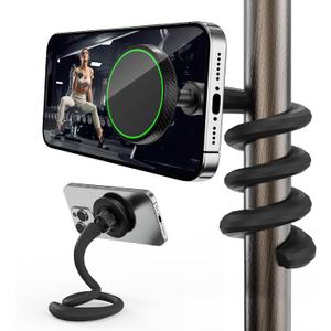 Flexible Phone Holder for Treadmill, Magnetic Gooseneck Cell Phone Mount Compatible w/ MagSafe, iPhone 17-12 & Android, Silicone Stand for Spin Bike Stroller Wheelchair Shopping Cart - Gym Accessories