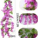 CISDUEO 2 Pcs Wisteria Hanging Flowers Wisteria Flowers Vine Garland Wedding Arch Decoration Purple Red Artificial Wisteria Vines Hanging Flower Vines Silk for Party Garden Home Table Backdrop 7 Feeto