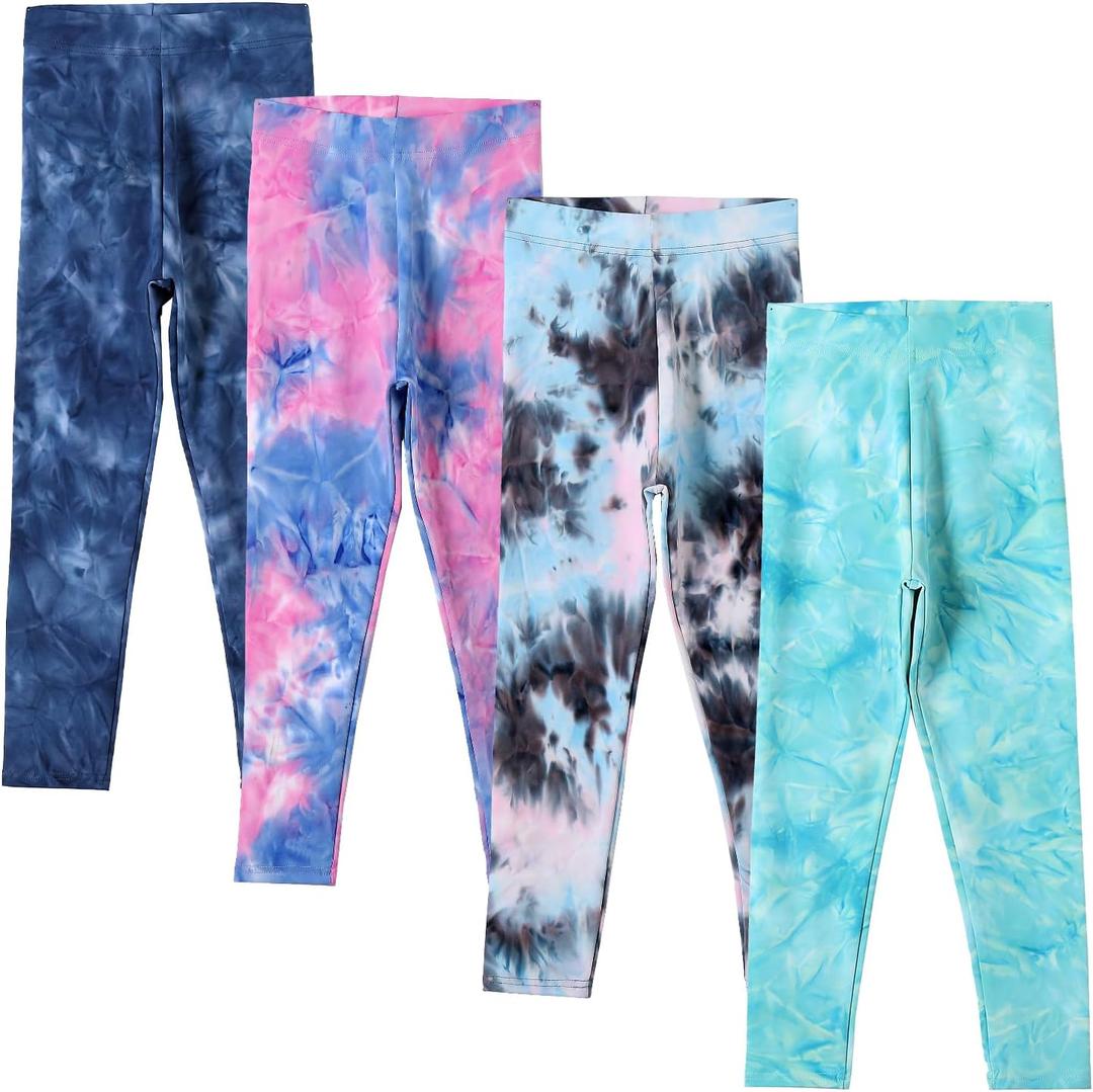 4 Pack Girls Printed Leggings Soft Yoga Pants Kids Tie-Dye Leggings (6-7 Years, Multicolor 2)