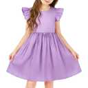 DIPUG Satin Purple Dress for Girls Casual A-Line Summer Dresses for Kids Size 12 with Flutter Sleeve Girls Spring Swing Sundress for Wedding Party