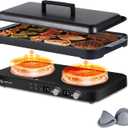 AMZCHEF Double Induction Cooktop with Removable Griddle Pan Non-stick, 1800W 2-burner Portable Induction Stove With Sensor Touch 9 Power Levels, 99 Min Timer, Black