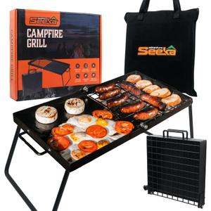 Adventure Seeka 24" Heavy Duty Folding Campfire Grill, Food-Safe Cooking Surface, Compact Folding Design, Portable Grill Grate & Griddle for Campfire Cooking, Australian Designed & Owned