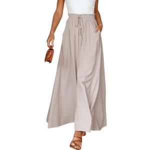 YOCUR Summer Beach Pants High Waisted Wide Leg Pants for Women Vacation Printed Loose Flowy Palazzo Lounge Trousers Beige XL