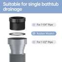 Low Profile Flexible Bathtub Shower Drain Pipe Kit - Flat P Trap for Freestanding Tub, 1 1/2 or 1 1/4 Inch(Gray)