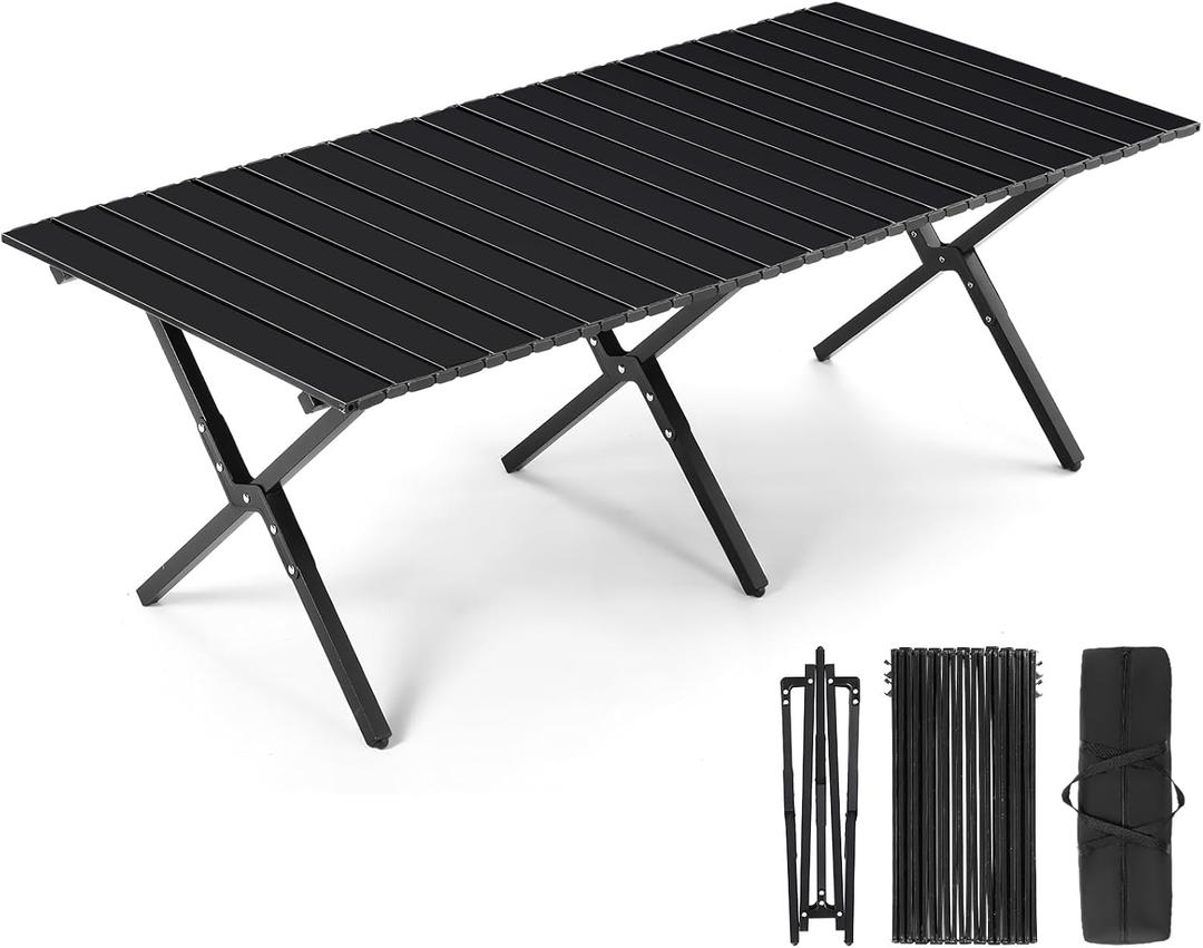 Suzile 1 Pack 4FT Folding Camping Table, Roll Up Portable Camp Table with Carry Bag, Low Collapsible Lightweight Aluminum Outdoor for Camping, Picnic, Beach, Patio, Kitchen (Black), 45.7 x 23.6 x 17.7 inches