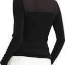 Darong Womens Long Sleeve Sexy Going Out Tshirt | Crew Neck, Slim Fit, Sexy Sheer, Mesh style, Going Out Top, Bodycon Shirt, Trendy Top (Black)