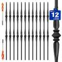 Wrought Iron Hollow Balusters - Deck Spindles Stair Railing indoor,Stair Double Spoon Knuckle Hollow Iron Baluster stair spindles, for staircase interior, Includes 2 Drill Bits for Wood(12 Pack Black)