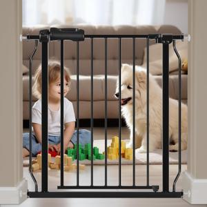 HOOEN Narrow Baby Gate for Stairs - 29 to 34 Inch Wide with Door, Metal Tension Pressure Mounted Child Safety Gate, Black