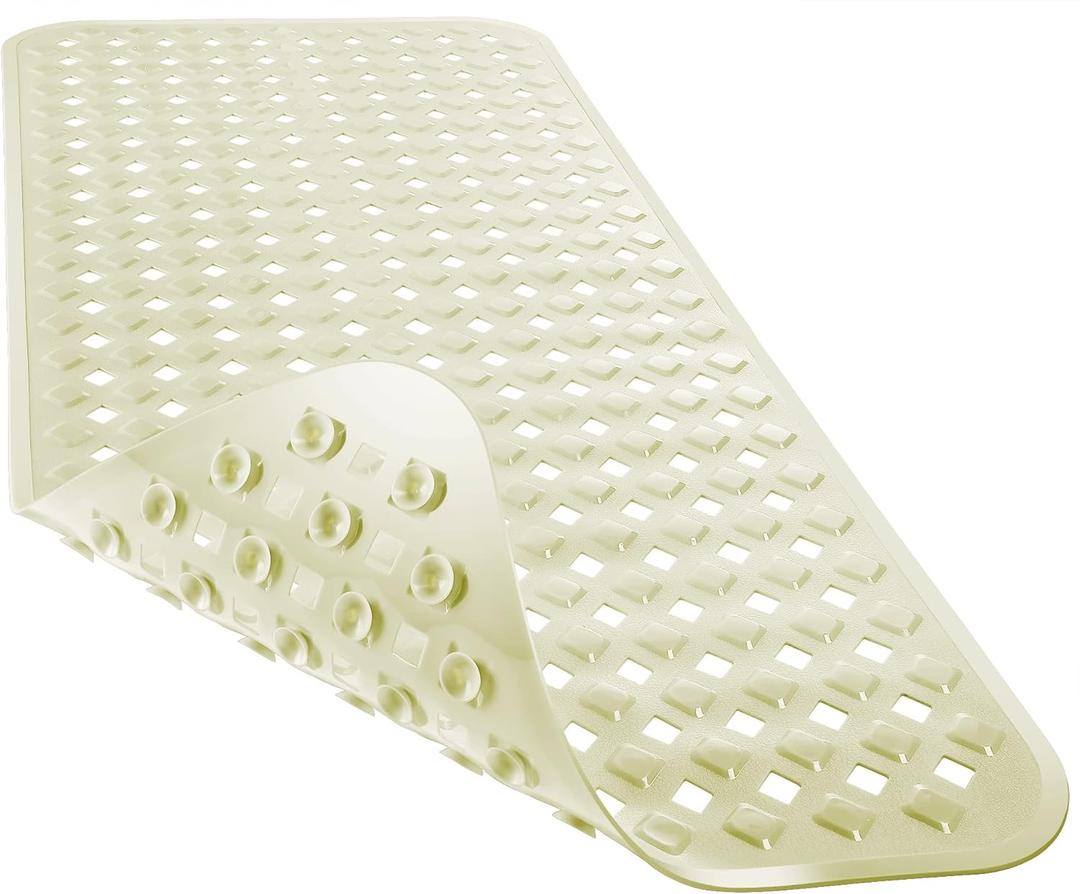 Yimobra Bathtub Mat Non Slip, Super Strong Suction Cups, 27.5"x15.5" Long Shower Mat with Drain Holes, Machine Washable Fast Draining Bath Mats, Bathroom Essentials,Beige