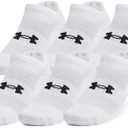 Under Armour Unisex-Adult Training Cotton No Show Socks 6 Pack (Medium, (100) White / White / Black)