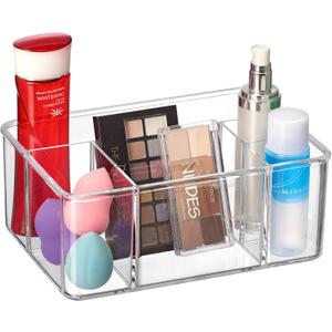 Amazing Abby - Glamour - Acrylic 5-Compartment Makeup Organizer (1-Pack), Transparent Plastic Beauty Supply Holder, Perfect Bathroom Vanity Storage for Makeup Palettes, Makeup Brushes, and More