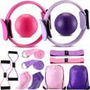 Poen Home Pilates Kit for Women Pilates Equipment Ring and Ball Set with Stretching Strap 8 Resistance Bands Non Slip Socks Gym Back Bags Exercise Equipment for Workout (Purple, Pink)