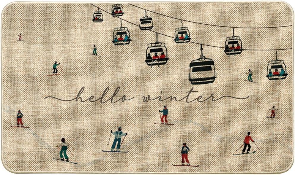Artoid Mode Ski Lifts Snowboards Hello Winter Doormat, Christmas Low-Profile Switch Rug Home Decor Door Mat Floor Mat for Outdoor Indoor 17x29 Inch