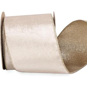 Ribbli Light Champagne Velvet Wired Ribbon 4 Inch Ivory Velvet with Champagne Glitter Christmas Ribbon for Christmas Tree Decoration Big Bow Gift Wrapping Crafts Wreaths Supplies- 10 Yards