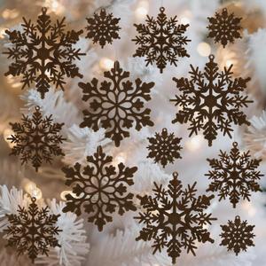 36pcs Brown Flocked Christmas Snowflake Ornaments, Hanging Velvet Snow Flakes for Christmas Tree Decorations Winter Wonderland Frozen Birthday Party Holiday Home Decor Craft Snowflakes