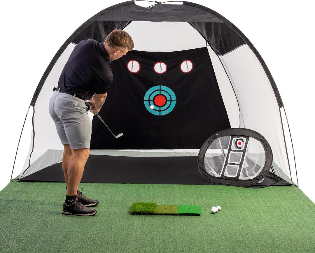 Golf Hitting Net,Chipping Net,Tri-Turf Mat,Golf Hitting Aid,10x7FT Practice Net for Backyard Driving,Chipping Training,Target Mat Balls for Indoor Outdoor use,Gifts for Men Dad Him Golfer