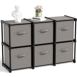 6 Cube Storage Organizer with Shelf Christmas Boxes 11 Inch Toy Storage Bins Closet Organizers Drawers Fabric Dresser for Playroom Books Bedroom Dorm Kitchen (Grey)