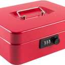 KYODOLED Large Cash Box with Combination Lock Safe Metal Money Box with Money Tray for Security Lock Box 9.84"x 7.87"x 3.54" Red Large