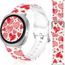 Valentines Day Watch Bands Compatible with Samsung Galaxy Watch 8 40mm 44mm /8 Classic 46mm (22mm Pattern Silicone Strap with Stainless Steel Adapter) Red Heart 20mm