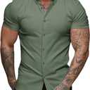 URRU Men's Muscle Dress Shirts Slim Fit Stretch Short Sleeve Casual Button Down Shirts for Men,small