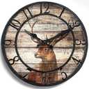 TIANCENTRAL H Wood Deer Clocks for Living Room Round Silent Wall Clock Vintage Decoration Time Clocks Home Kitchen School Office Wall Clocks Battery Operated by 12 inches