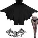 Zhanmai 3 Pieces Halloween Bat Costume Women Set Cosplay Black Bat Mask, Spider Printed Stocking for Adult Vampire Party (X-Large)