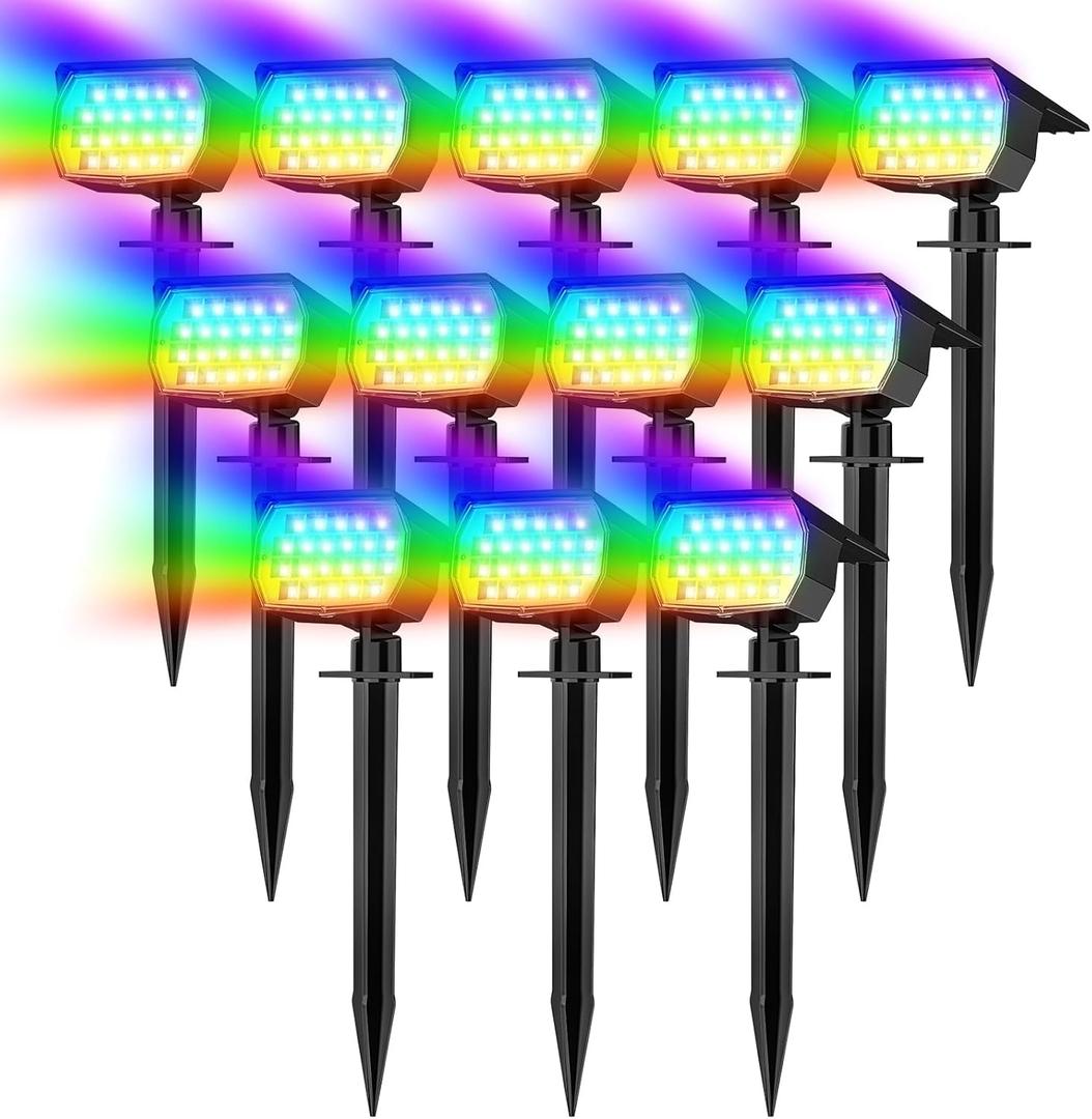 Solar Spot Lights Outdoor Color Changing, [7 Mode/12 Pack] Christmas Landscape Spotlights, Solar Lights Outdoor Waterproof, Solar Led Powered Flood Light for Outside Pathway Yard Garden Walkway