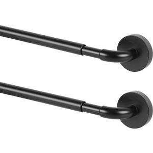 TYRON 2 Pack Magnetic Curtain Rod for Metal Doors Adjustable 18-30 Inch, 3/8 in. Diameter, French Door Magnetic Curtain Rods, Magnetic Cafe Curtain Rod(Black)