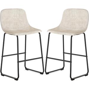 TAVR Furniture Leathaire Fabric Bar Chairs with Back and Footrest Set of 2 Beige Modern Bar Stool Height for Pub Coffee Home Dinning Kitchen (2 Pcs 30'' Bar Stools)
