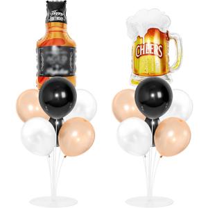 Vintage Aged To Birthday Party Balloons Stand Kit 2 Sets With 2 Black and Gold Cheer Ball Foil Balloons Centerpiece for Tables for Men and Women Party Supplies Baby Shower Birthday Themed Decorations