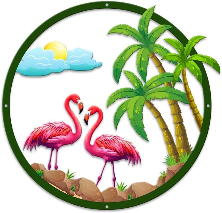 MeMate Flamingo House Signs, Flamingo House Metal Sign, Personalized Name Outdoor Sign, Flamingo House Outdoor Dcor for Porch Deck Backyard Patio Pool, Flamingo Metal Sign Housewarming Gift for Family Friend 06