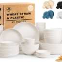 Dinnerware Sets for 8, Wheat Straw Plate and Bowl Set, Unbreakable Kitchen Set 40 Piece, Microwave and Dishwahser Safe Plates and Bowls Sets for Apartment, Kitchen, Camping, Dorm - White