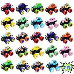 24 Pack Mini Monster Trucks Toys for Boys Girls Aged 3 and Above, Pull Back Truck Push and Go Friction Powered Car Toys Monster Truck Party Favors Birthday Decorations Classroom Prizes for Kids