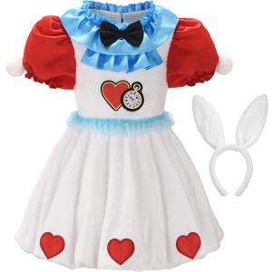 ReliBeauty Easter Costume White Rabbit Costume Kids Bunny Costumes for Girls with Bunny Ears Headband,White (5/120)