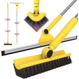 Dymoll MultiPurpose VShaped Grout Brush with 16.9" Floor Squeegee Set, Long Handle Floor Scrub Brush for Cleaning Bathroom Tile Corner Baseboards, Squeegee for Cleaning Garage Floor Window Glass