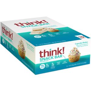 think! Protein Bars with Chicory Root for Fiber, Digestive Support, Gluten Free with Whey Protein Isolate, Cupcake Batter, Snack Bars without Artificial Sweeteners, 1.4 Oz (10 Count) Best By 25 APR 2026