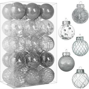 Clear Christmas Ball Ornaments, 30ct Shatterproof Xmas Ball Decorations for Christmas Tree 2.36 Inch Silver Hanging Decorative Baubles Set with Dedicated Stuff for Christmas Wedding Party