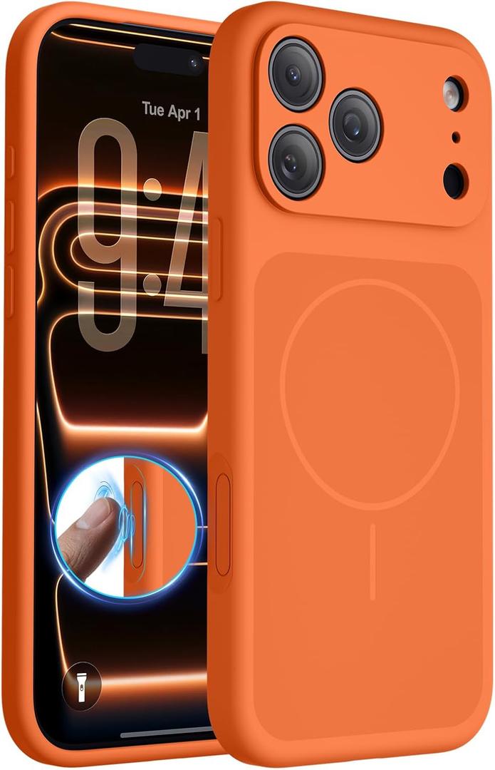 FlyReal Magnetic for iPhone 17 Pro Max Case, Design for iPhones New Back, Compatible with MagSafe, Integrated Silicone Camera Control & Camera Protection Microfiber Lining Case, 6.9", Orange